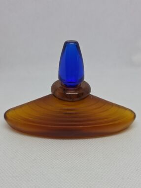 Vintage Yves Rocher Amber Glass 8e Jour Perfume Bottle with Cobalt Blue Stopper